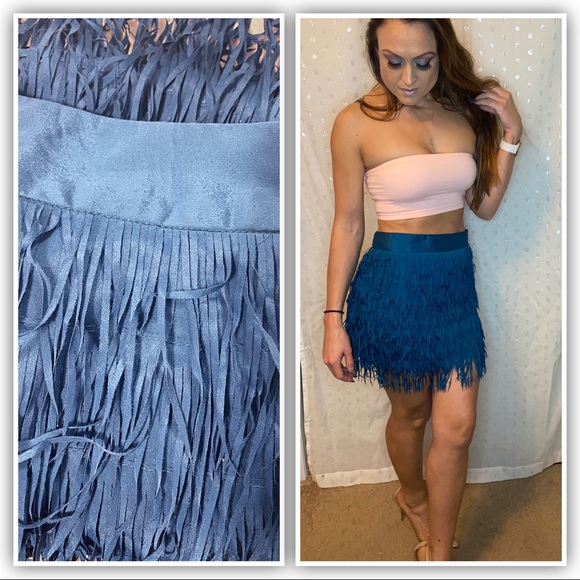 Ya Dark Teal Fringe Mini Skirt! - Picture 1 of 2
